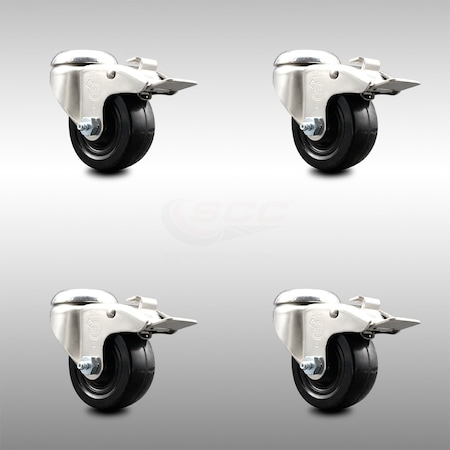 Service Caster 3 Inch 316SS Soft Rubber Swivel Bolt Hole Caster Set with Lock Brake SCC SCC-SS316BHTTL20S314-SRS-4